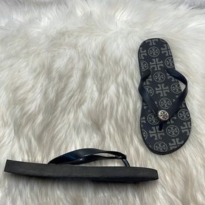 Tory Burch Traveler 003 Black Rubber Flip Flops
